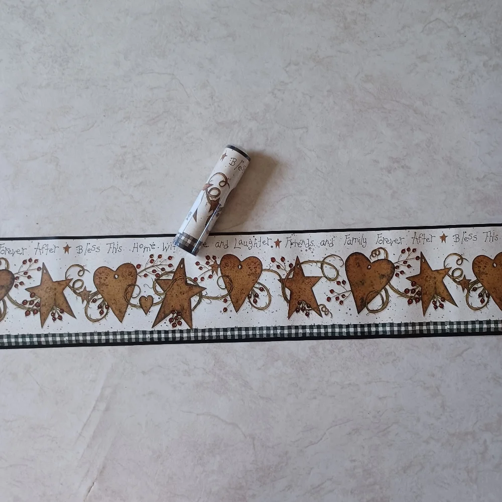 Wallpaper Border Country Tin Hearts & Stars Bless This Home